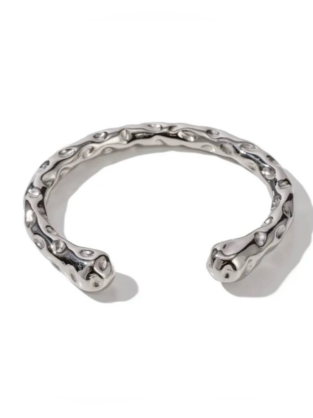 Sleek Hammered Silver Open Cuff Bracelet